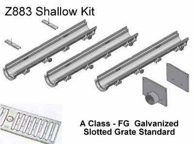 6" Wide Zurn Z883 Shallow Trench Drain Kit 16 Foot Complete