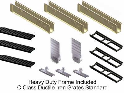 6" Wide Polycast 700 Heavy Duty Frame Poly Concrete Trench Drain Kit 96 foot Complete