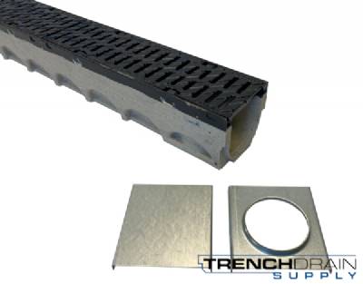 4" Wide Multi V Ductile Iron Edge Polymer Concrete Sloped Trench Drain Kit - 53 Foot Complete