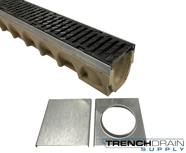 4" Wide Multi V Galvanized  Edge Polymer Concrete Sloped Trench Drain Kit - 03 Foot Complete