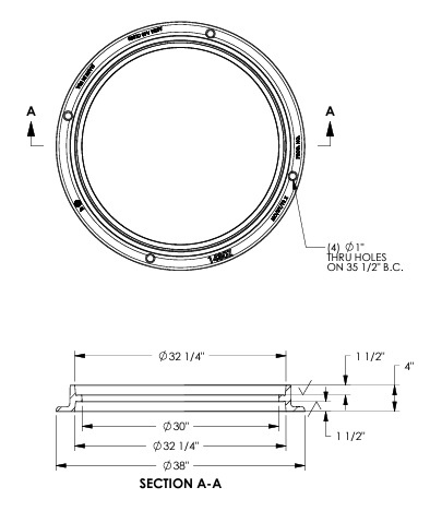 1480Z 4" Tall Reversible Frame with 4 Base Flange Holes