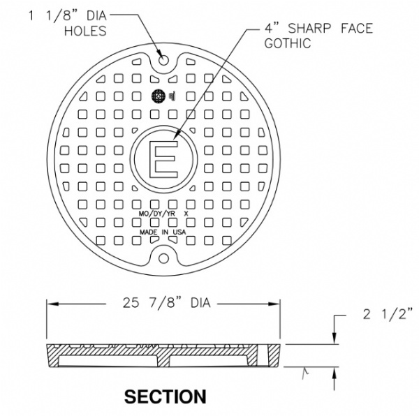 25 7/8" Manhole Cover "E" Marking