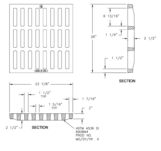 26" Wide Grate Assembly- Extra Heavy Duty