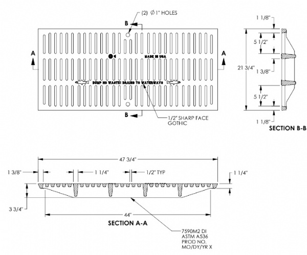 21-3/4" x 47 3/4" Wide Trench Grate