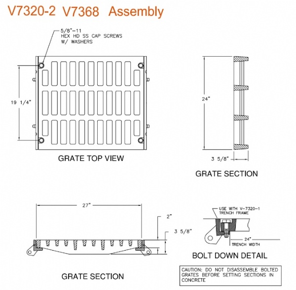 27" Wide Grate and Frame Bolted Assy