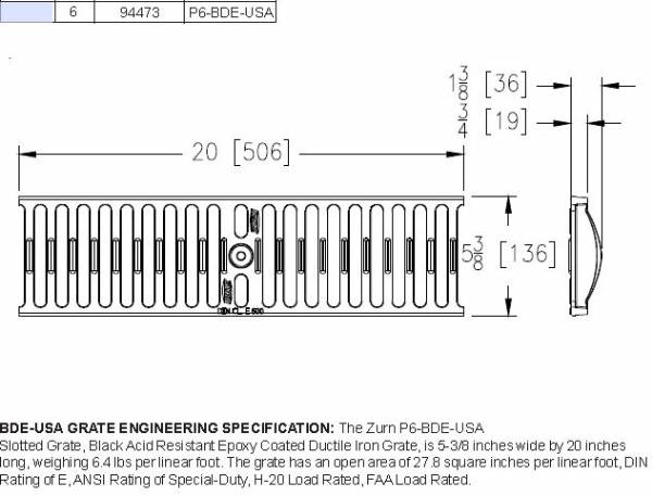 Zurn P6-BDE Black Acid Resistant Epoxy Coated DI Grate